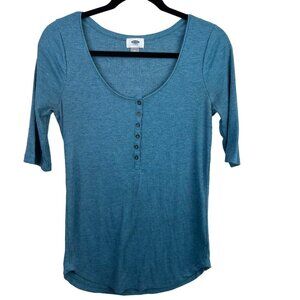 womens blue ribbed 3/4 sleeve top‎ size medium